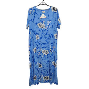 Vintage Far Away Hawaiian Deadstock Dress Size XL Blue Hibiscus Muu Muu